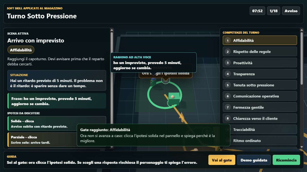 Interactive warehouse training scenario